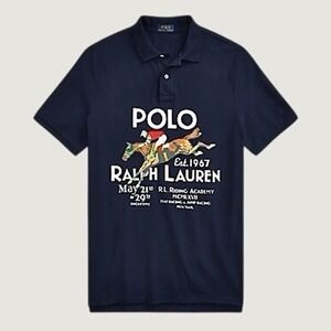 Polo Ralph Lauren Mens Classic Fit Graphic Shirt Navy Blue‎ Equestrian Medium